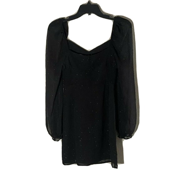 LEITH Little Black Dress XSS Surplice Pleated Skirt Chiffon Faux Wrap New - Picture 2 of 4